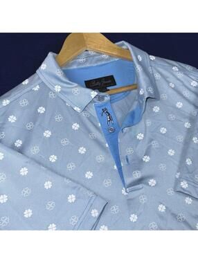 Bobby Jones Performance Golf Polo Shirt Blue All Over Print Men XL Preppy ‘Read’